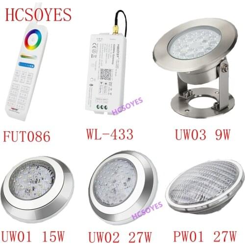 MIBOXER FUT086 UW01 UW02 UW03 PW01 WL-433 remote IP68 underwater 9W/15W/27W RGB+CCT Wall-mounted Underwater Lamp LED Pool Light