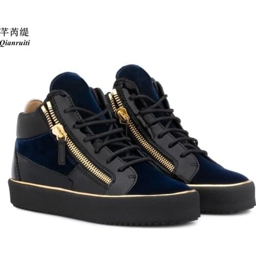 Qianruiti Zapatillas Hombre Men Sneakers Mixed Color Platform Flats Zipper Casual Shoes High Top Sneaker Male Fashion Shoes
