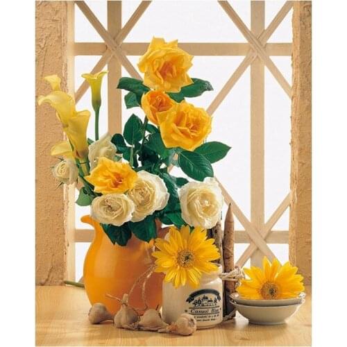 Yellow Peony Paint By Numbers Coloring Hand Painted Home Decor Kits Drawing Canvas DIY Oil Painting Pictures By Numbers