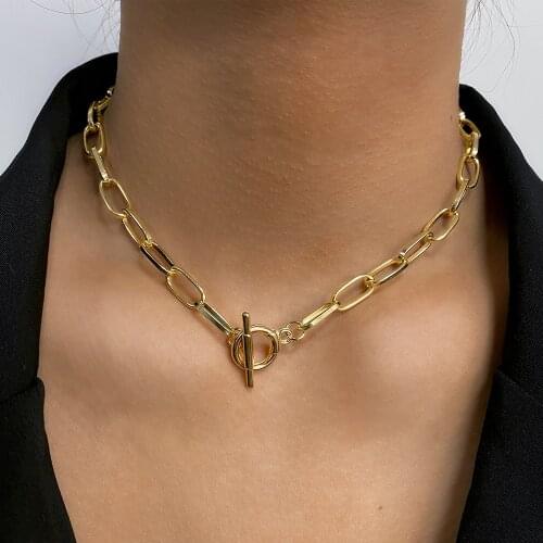 IPARAM Punk Gold Thick Chain OT Clasp Necklace Women Minimalist Chain Toggle Clasp Collar Choker Necklace Fashion Jewelry Gift