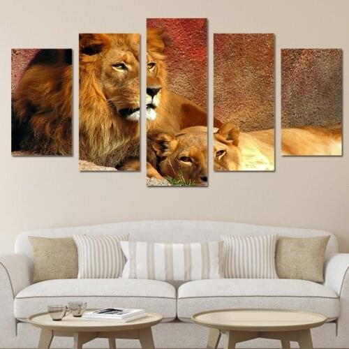 5 Panel Grassland Lions Pictures Posters Wall Art Home Decor Accessories Canvas HD Paintings Living Room Bedroom Decoration