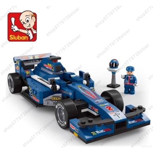 Minifigure Sluban Candice guo plastic toy building block game Formula racing car assemble motor blue lighting Gifts For Children