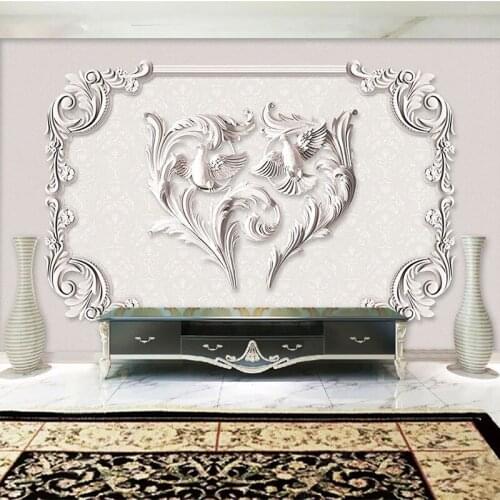 Custom Mural Wallpaper 3D Stereo Peace Dove European Style Embossed Flower Living Room TV Background Wall Paper Papel De Parede