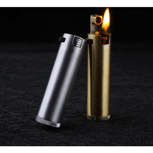 Portable Long Strip Cylindrical shape Vintage Metal Lighters Kerosene Lighter Retro Grinding Wheel Petrol Lighters