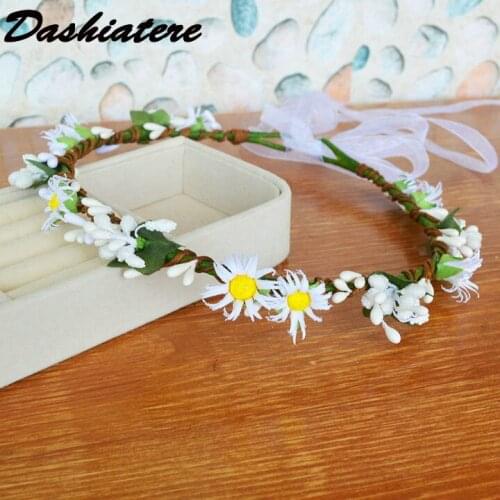 Daisy Flower Headband White Crown Artificial Floral Garland Destination Wedding Hair Decoration Beach Seaside Headdress