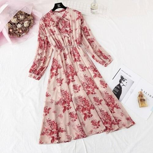 Chiffon Dress spring autumn womens dress 2020 new French retro romantic floral long sleeve bottomed long