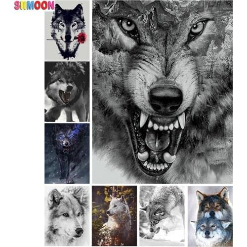 Siimoon Wolf 5D Full Round Diamond Paint Cartoon Diamond Embroidery Full Square Cross Stitch Christmas Decor Painting Animal