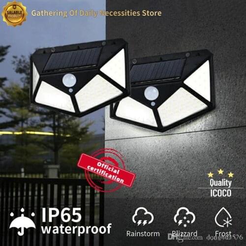 2 Pcs 100 LED Light Source Motion Sensor Wall Lamp Solar Powered Lights Waterproof Wall Light Outdoor Night Lighting