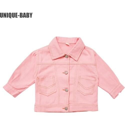 Unique-baby Kids Denim Jackets Solid Button Long Sleeve Lapel Outerwear Childeren Coats Autun Winter Fashion Boys Girls Clothes