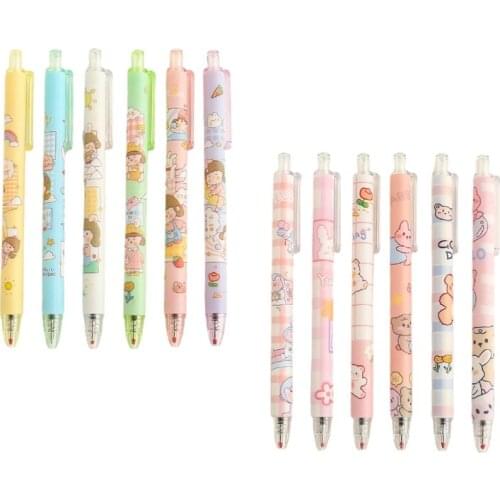 Retractable Black Gel Pen Anti-Slip Pen Grip Flexible Pen Clip 0.5mm Refillable Graffiti Drawing Pen 6 Pack Wax Sealed