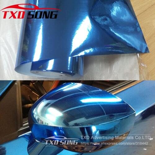 High stretchable light blue Chrome Air Bubble Free Mirror Vinyl Wrap Film Sticker Sheet emblem Car Bike Motor Body Cover