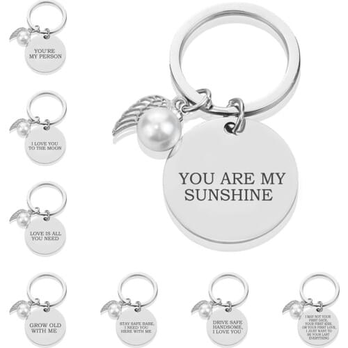 You Are My Sunshine Love Quote Keychain Engraved Metal Key Ring Couples Keychain Valentines Day Gift