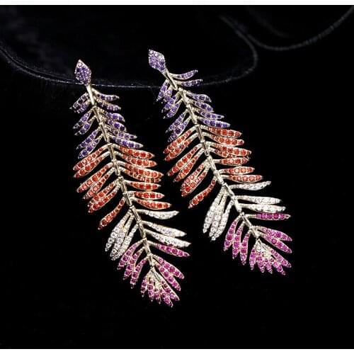 European Fashion Simulation Feather Brooch Women Pavé Color Crystal Classic Temperament Wedding Party Jewelry Girlfriend Gift
