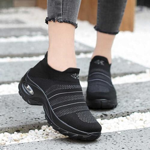Women Sneakers Air Cushion Sport Shoes Black Height Increasing Wedge Platform Shoes Spor Ayakkabi Bayan Zapatos Mujer Gym Shoes