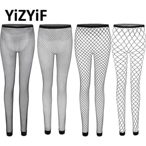 Women Leggings High Waisted Hot Sexy Fishnet See Through Sheer Pantyhose Stockings Ankle Length Footless Stretchy Tights Pants