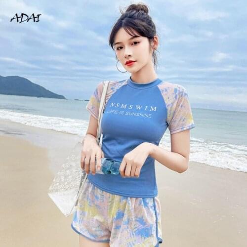 Womens 2 Piece Swimsuit with Sleeves Bathing Suits High Waist Bikini Push Up Patchwork Swimwear Swimming Summer Suit Beachwear