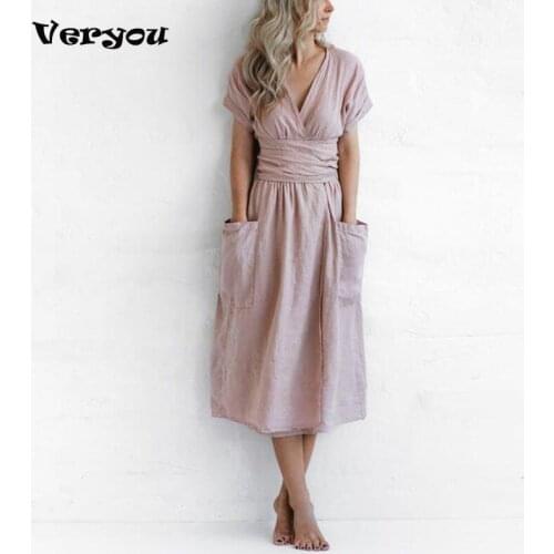 Elegant Office Ladies Solid Deep V Long Dress Women Spring Summer Short Sleeve Sexy Femal Slim Waist Party Beach Dress Vestidos