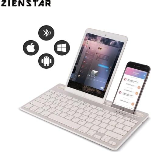 Zienstar Rechargeable Bluetooth Mini Keyboard with Phone Holder Wireless Multi-Device Dual Channel for Tablet Laptop Phone