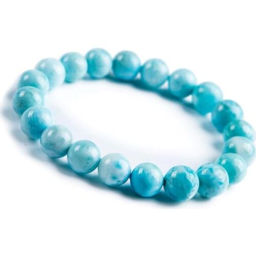 10mm Genuine Blue Natural Larimar Bracelets Female Women Stretch Crystal Round Bead Bracelet