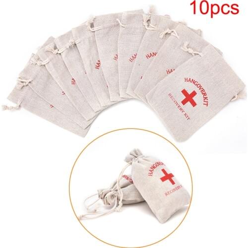 10pcs personalized Wedding Hangover Kit Cross Cotton Gift Pouch pack of Cotton Linen Packaging Bag