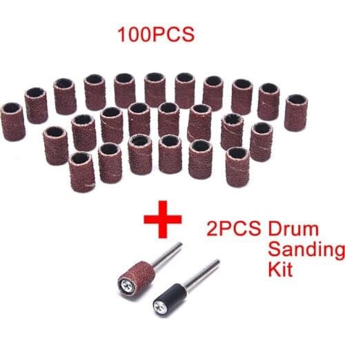 102pcs Abrasive Sandpaper Nail Drill Bits Dremel Grit Sanding Bands Sander Drum Mandrel Rotary Tool Electrical Tools Kit