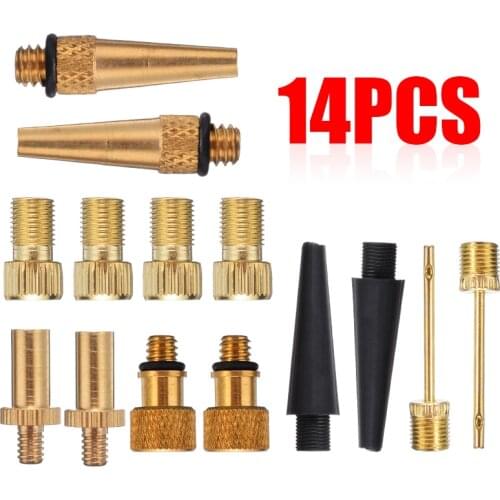 14pcs/set Copper Inflator Pump Nozzle Kit Valve Adapter Tube Bicycle Valve Adaptors for Mountain Road Valve Adaptor