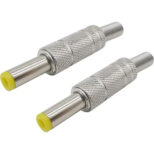 2Pcs 5.5x2.1mm / 5.5x2.5mm Silver Metal DC Power Male Plug Jack Adapter with Yellow Head 5.5*2.1mm/5.5*2.5mm DC Plugs Connector