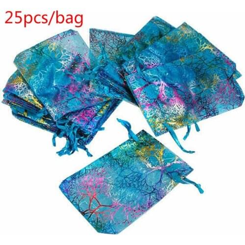 25pcs12x9cm organza coral pattern yarn bag hard yarn jewelry bag wedding party thick gift bag is very good