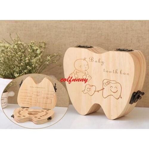 50pcs Baby Girl Boy Tooth Box Organizer For Baby Save Milk Teeth Wood Storage Box Tooth Shape Announcements Collecting F062703