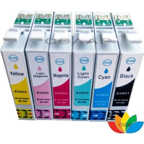 6 Compatible T0801/T0802/T0803/T0804/T0805/T0806 Ink Cartridges for Epson Stylus R265 R285 R360 RX560 RX585 RX685 Printer