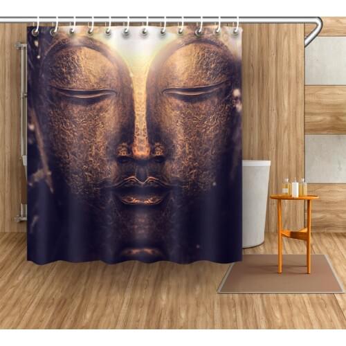 72'' Vintage Retro Buddha statue Bathroom Fabric Shower Curtain Liner Waterproof Polyester Curtain Accessory Sets & 12 Hooks