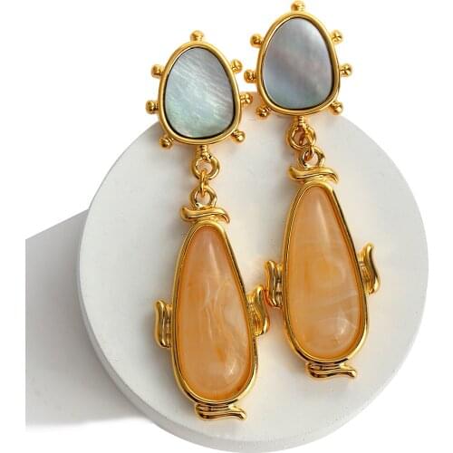 AENSOA Vintage Stone Shell Geometric Drop Earrings For Women Elegant Acrylic Long Earrings Pendant Statement Party Jewelry 2021