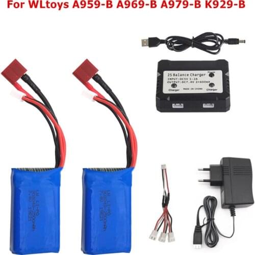 High Quality 7.4V 2500mAh 2S Lipo Battery For WLtoys A959-B A969-B A979-B K929B RC Desert Truck Car Upgrade Spare Parts charger