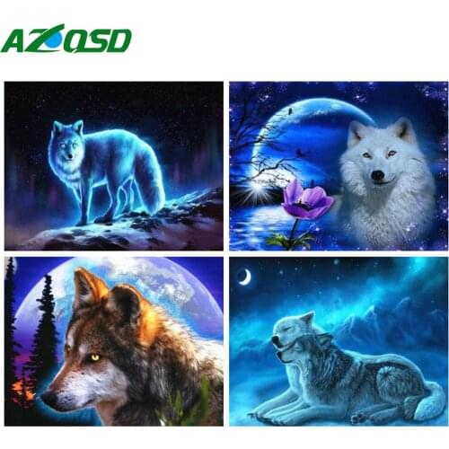 AZQSD 5D Diamond Painting Wolf Animal Handmade Diamond Embroidery Sale Rhinestones Needlework Home Decor Gift Cross Stitch