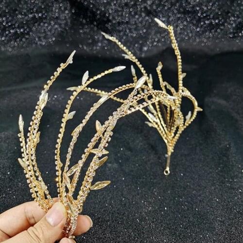 Baroque Crystal Rhinestone Tassel Leaf Hairband Women Bridal Wedding Tiara Hair Accessories Crown Hairwear Jewelry