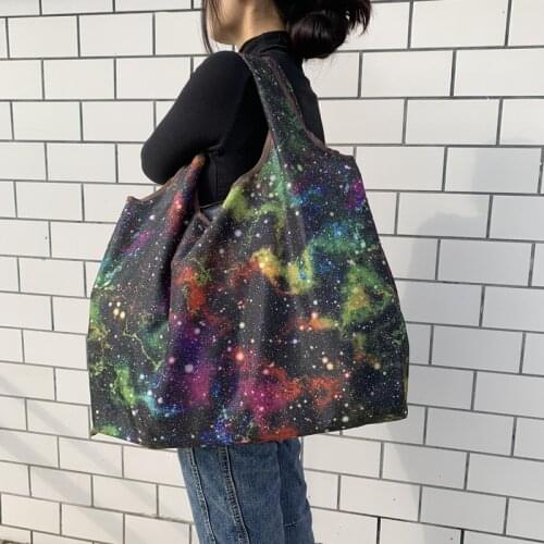 Personal style Large Tote ECO Reusable Polyester Portable Shoulder Womens Handbags Folding Pouch Shopping Bag Storage