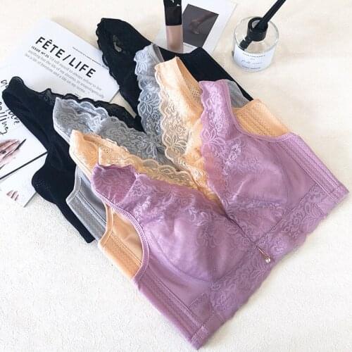 Black Lace Non-sponge Ultra-thin Bra Adjustable Womens Vest Underwear Full Cup Large Size Non-steel Ring Push Up Bras