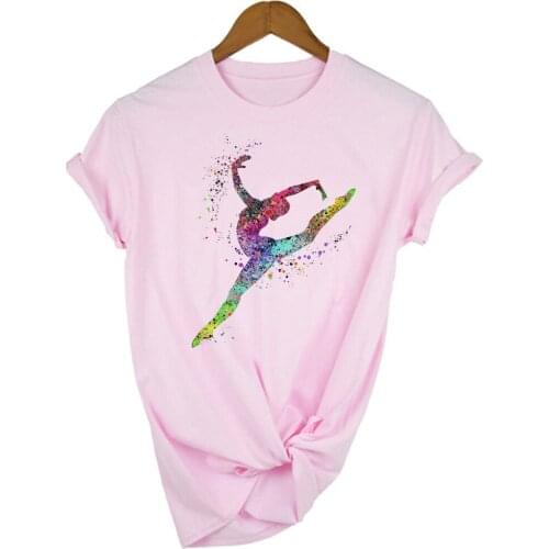 Camiseta De Bailarina Gimnástica Para Mujer Playera De Arte De Gimnasia De Arco Iris Con Acuarela Tops Blancos De Verano Ropa De