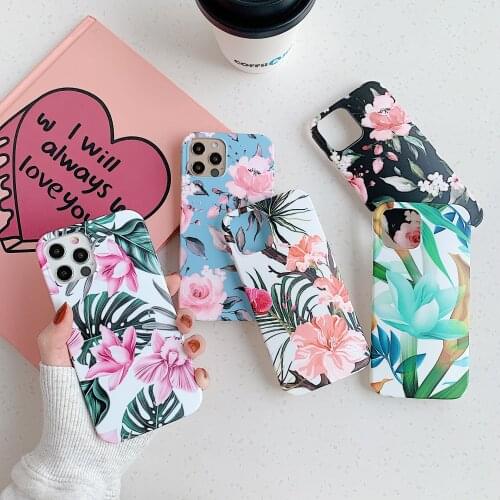 Flowers & Banana Leaf Phone Case For iPhone 12 Mini 11 Pro Max XR XS Max 6 7 8 Plus X Soft IMD Phone Back Cover Cases