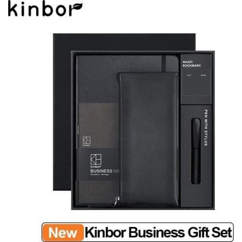 Kinbor Business Gift Set Black A5 Notebook Ballpoint Pen Pencil Case Magnetic Bookmark PU leather Notebook Set