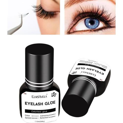 CURSAVELA 10ML Extension Lashes Glue Cosmetic Tools Fastest Dry Powerful Low Irritation No Odor Black Adhesive Flat Lashes Glue