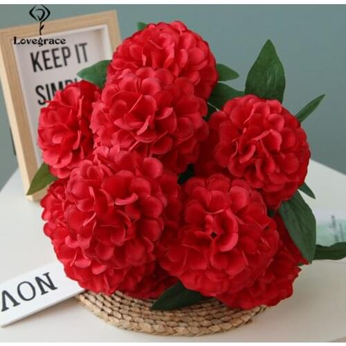 Silk Ball Chrysanthemum Flowers Bouquet 10 Heads Fake Artificial Flower Pompon Outdoor Garden Home Vase Decor Flowers Imitation