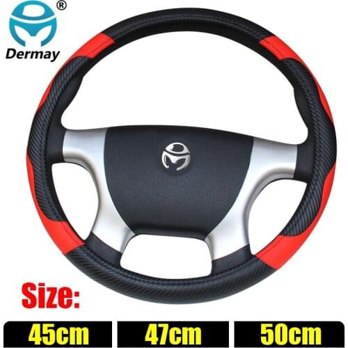 DERMAY 2019 New Car Steering Wheel Cover Size 45cm 47cm 50cm Carbon Fibre+Faux Leather for Car Bus Truck Boat Free Shipping