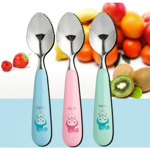 Baby Spoon Jagged Easy to Clean Stainless Steel Kids Utensil Feeding Spoons for Infant Baby Portable Dig Fruit Puree Spoon