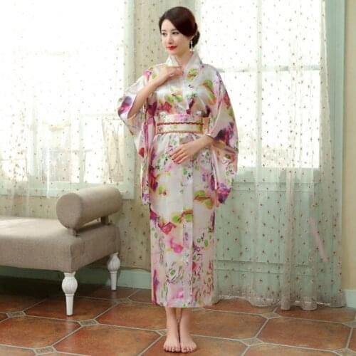 Brand New Arrival Kimono With ObiJapanese Style Lady Kimono Sexy Women Yukata Vintage Evening Party Dress One Size 101504