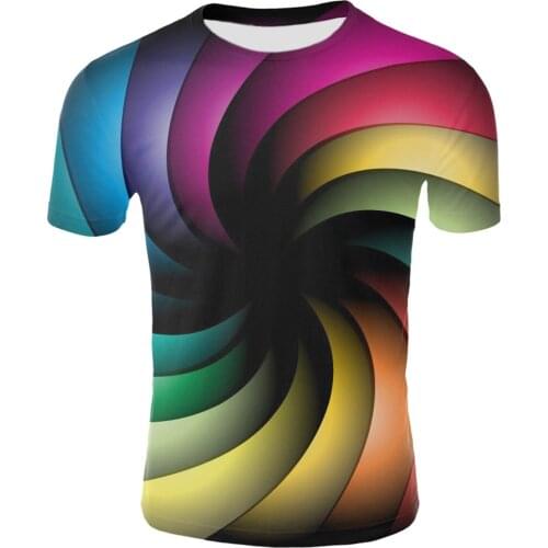 Color vertigo 3D pattern printing T-shirt mens and womens T-shirt 3D printing summer O-neck everyday casual funny T-shirt