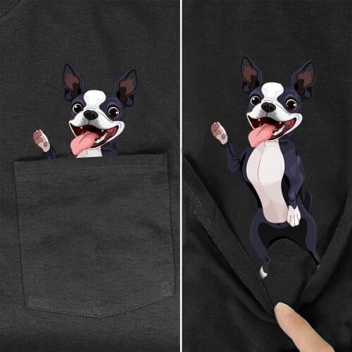 Chihuahua Pocket Cotton T-shirt Fashion Brands Summer Pocket Pet Dog Short Sleeve Harajuku Style T-shirt Men Woman Casual Tee