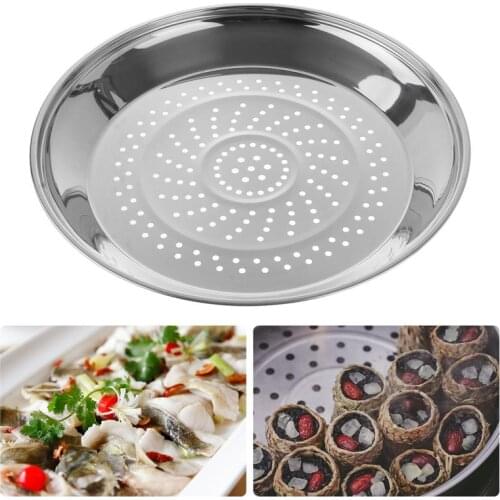 1PC Stainless Steel Steaming Dish with Holes Thick Steamer Rack Food Plate Cookware (for 30/34cm Wok)