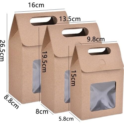 Clear PVC Window Kraft Paper Candy Box Gift Packing Bags Paper Favors Packing Boxes Kids Gifts Wedding Birthday Party Supplies