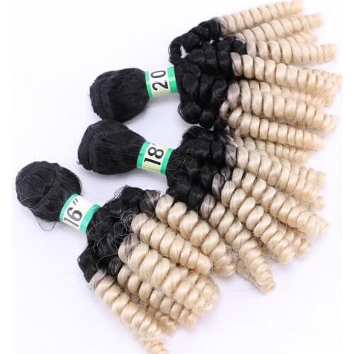 Short Curly hair bundle 16 18 20 inch ombre synthetic hair extension T1B/613 black to Red brown green hair weaving